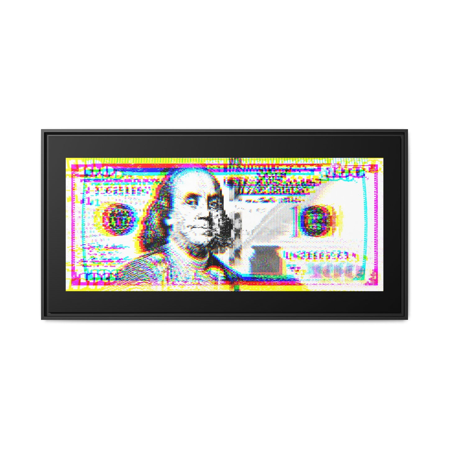 100 Dollars Bill - Neon Color Explosion - Framed Canvas