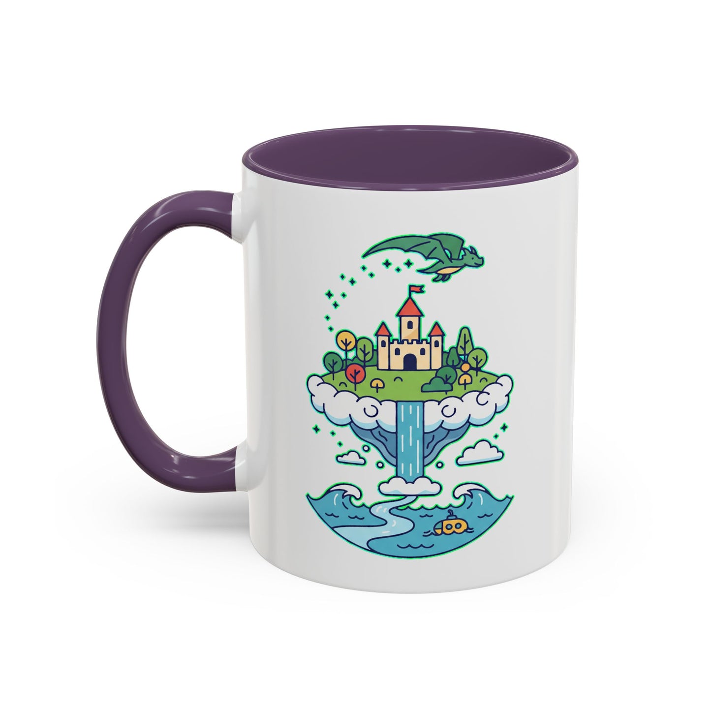 Floating Castle Dragon - Magical Fantasy Island - Color Accent Mug