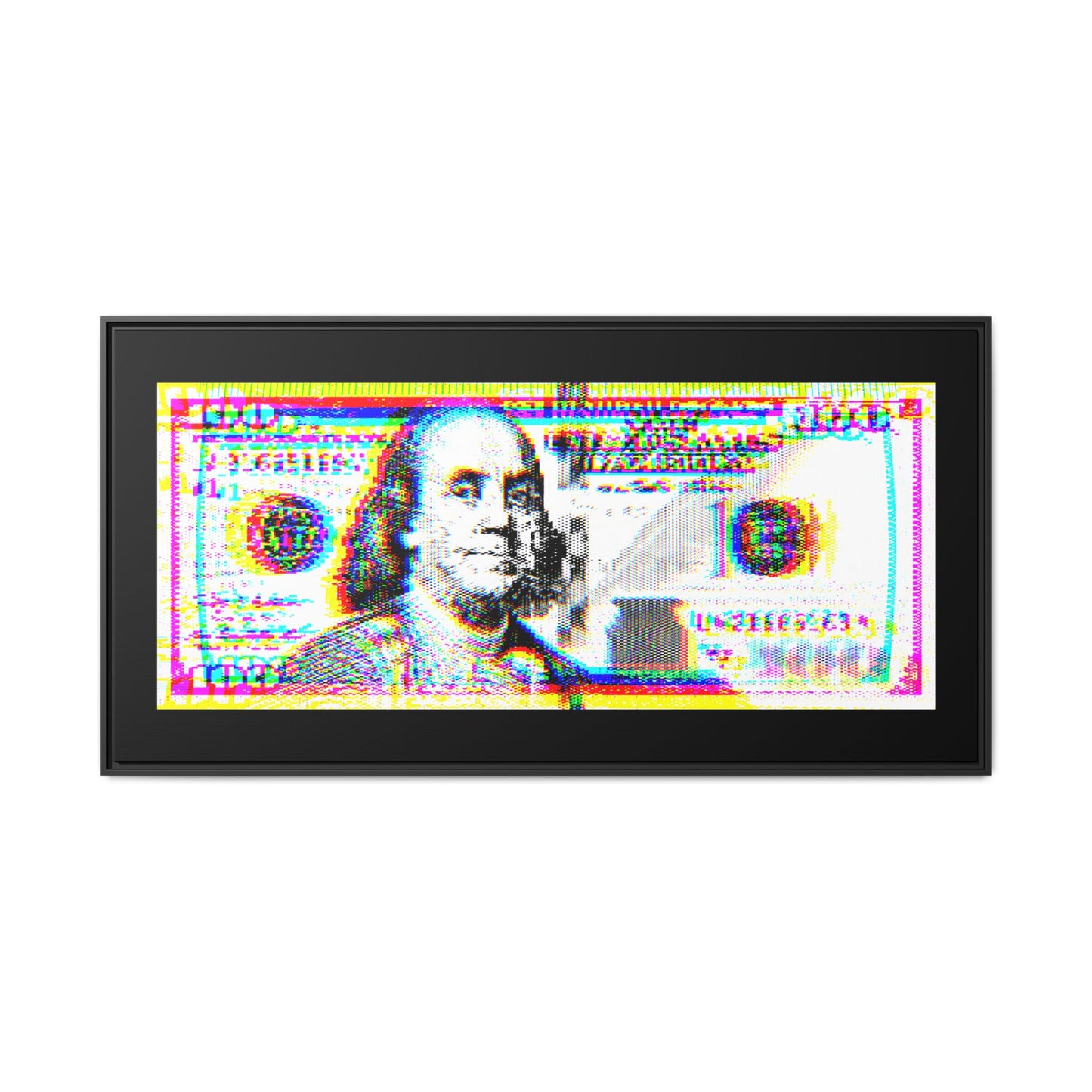 100 Dollars Bill - Neon Color Explosion - Framed Canvas