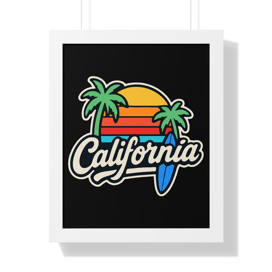 California Sunset Framed Poster, Beach Wall Art, Home Decor, Tropical Vibes, Gift for Surf Lovers