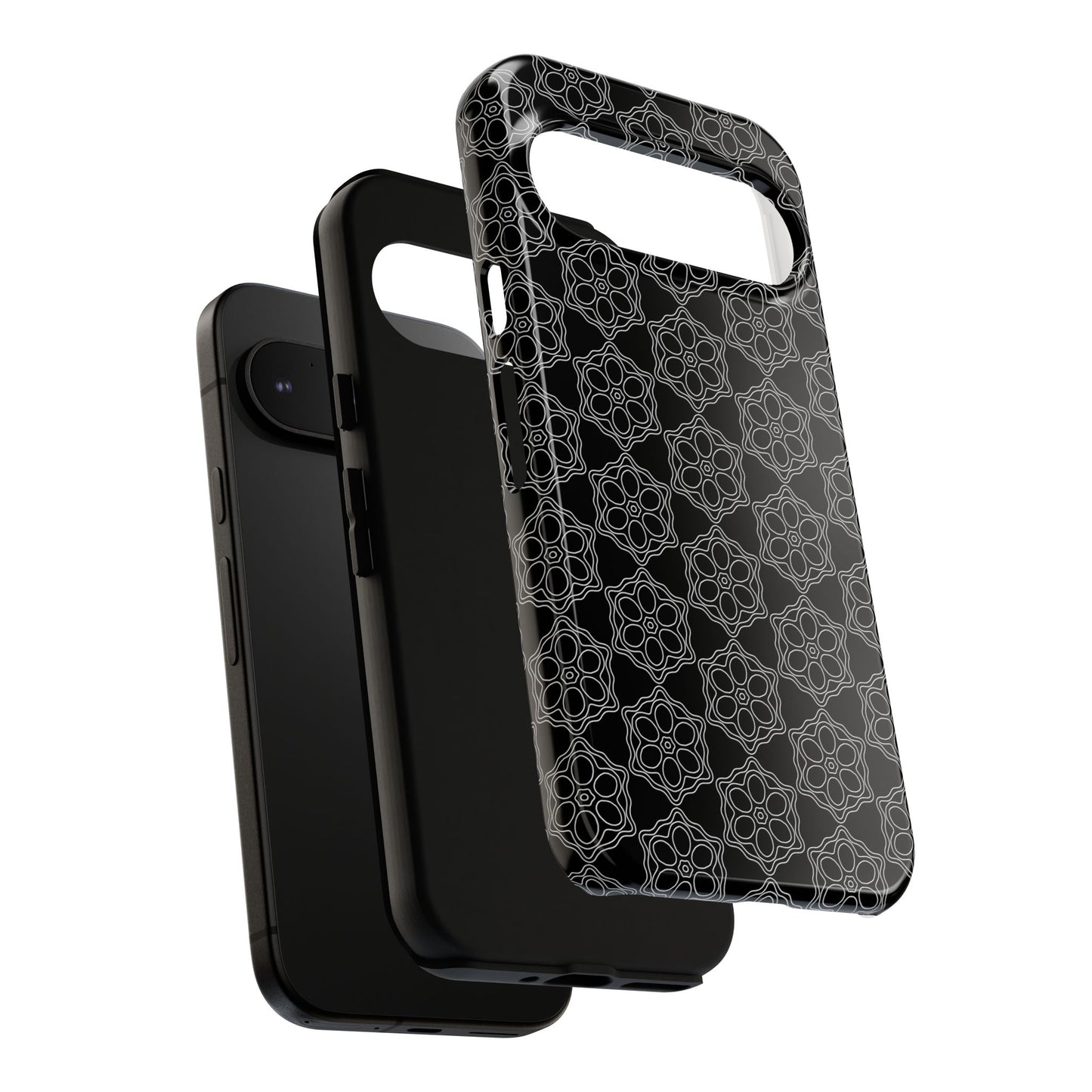 Geometric Pattern Phone Case, Dark Floral Case for Tough Protection, Stylish Smartphone Accessory, Gift for Tech Lovers, Trendy Mobile Cover