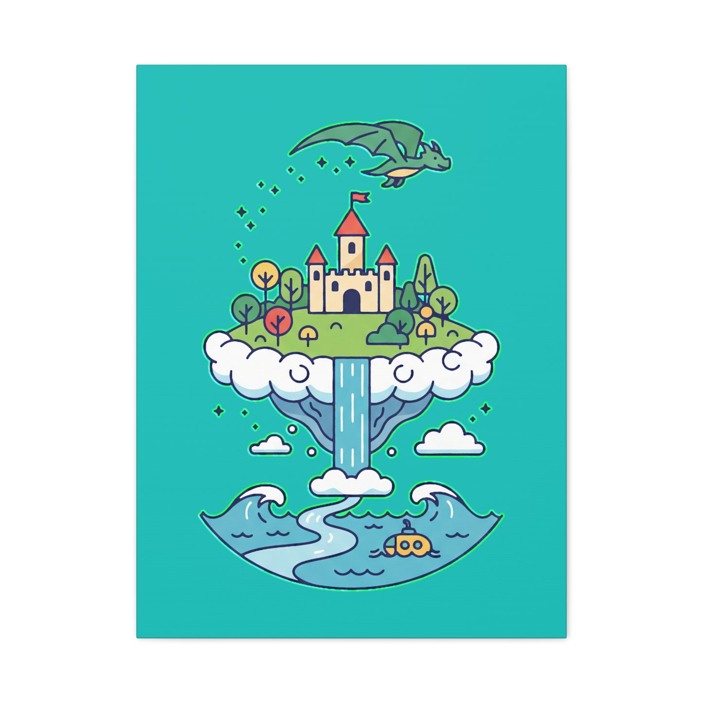 Floating Castle Dragon - Magical Fantasy Island - Canvas