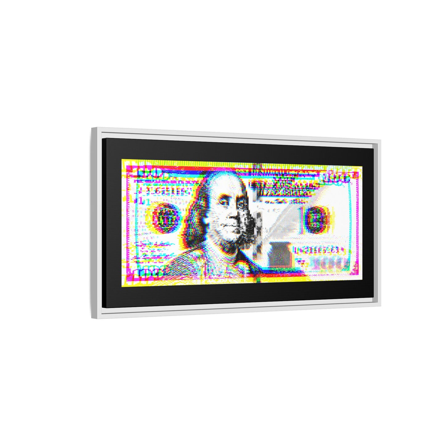 100 Dollars Bill - Neon Color Explosion - Framed Canvas