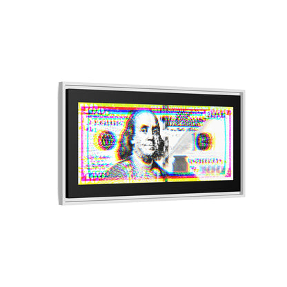 100 Dollars Bill - Neon Color Explosion - Framed Canvas