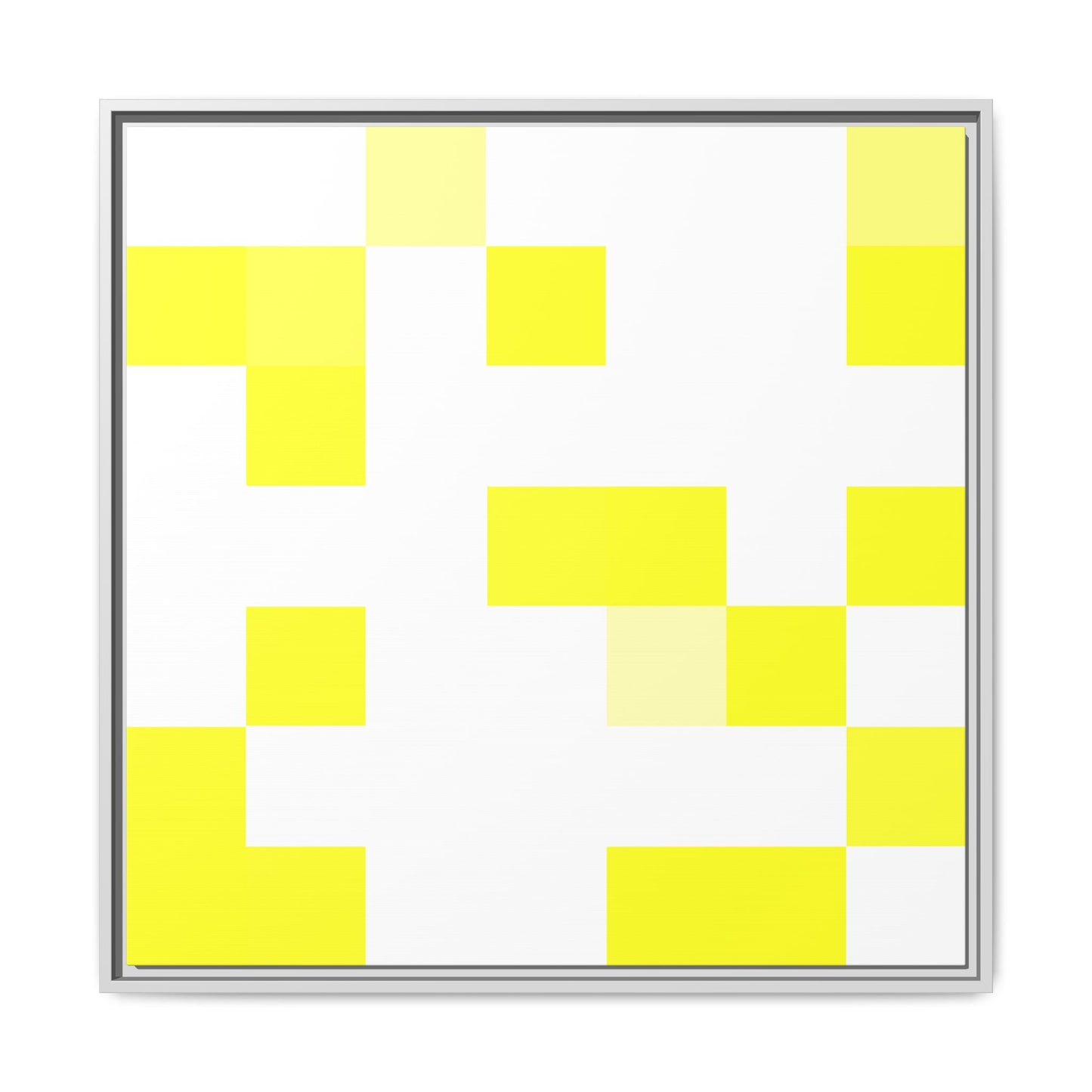 Yellow Pixel Grid - Framed Canvas