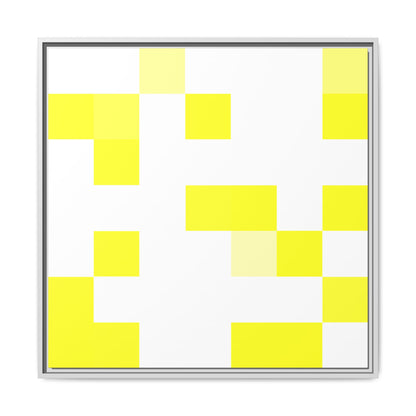 Yellow Pixel Grid - Framed Canvas