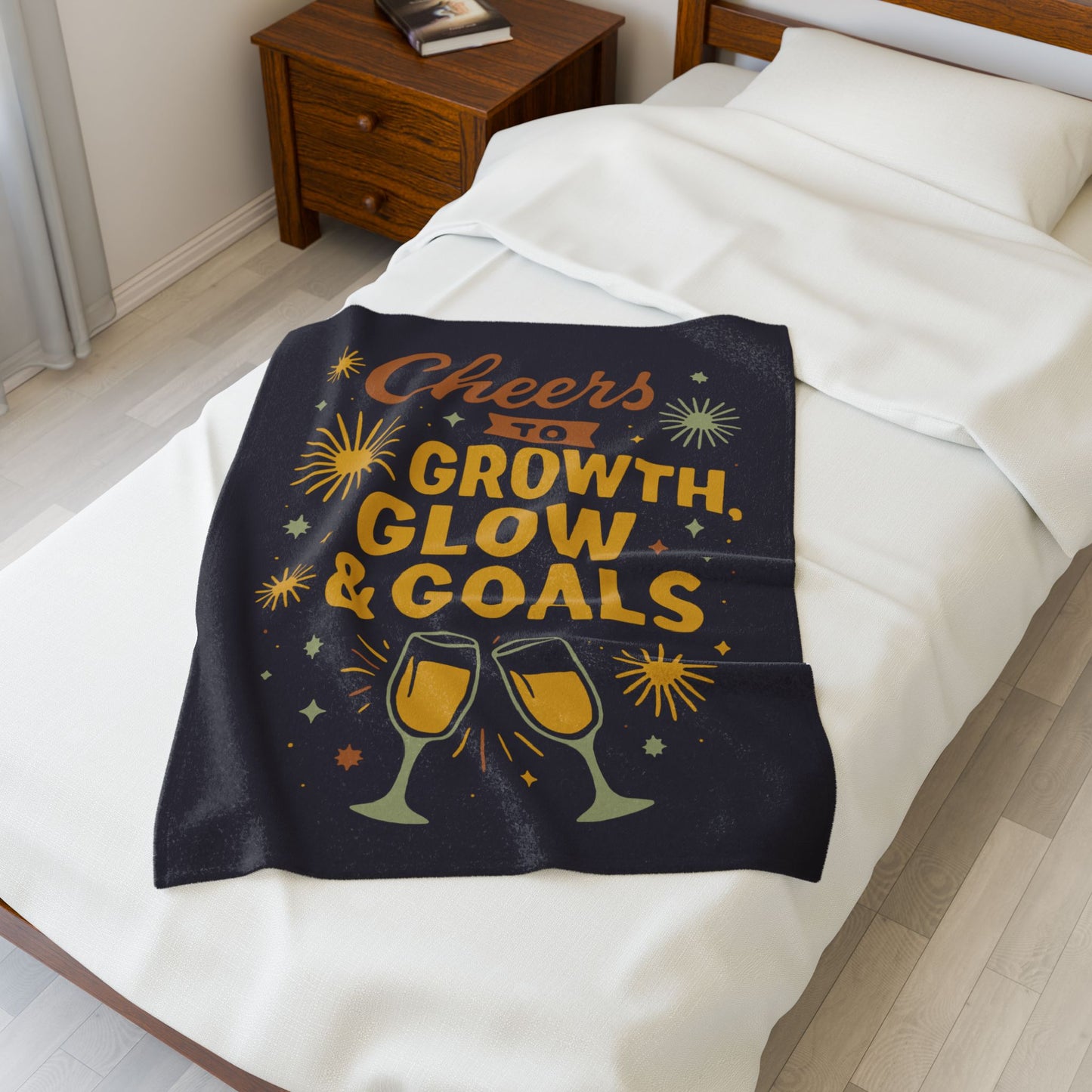 Cheers to Growth, Glow & Goals Velveteen Plush Blanket, Cozy Throw for Celebrations, Motivational Gifts, Home Decor, Self-Care