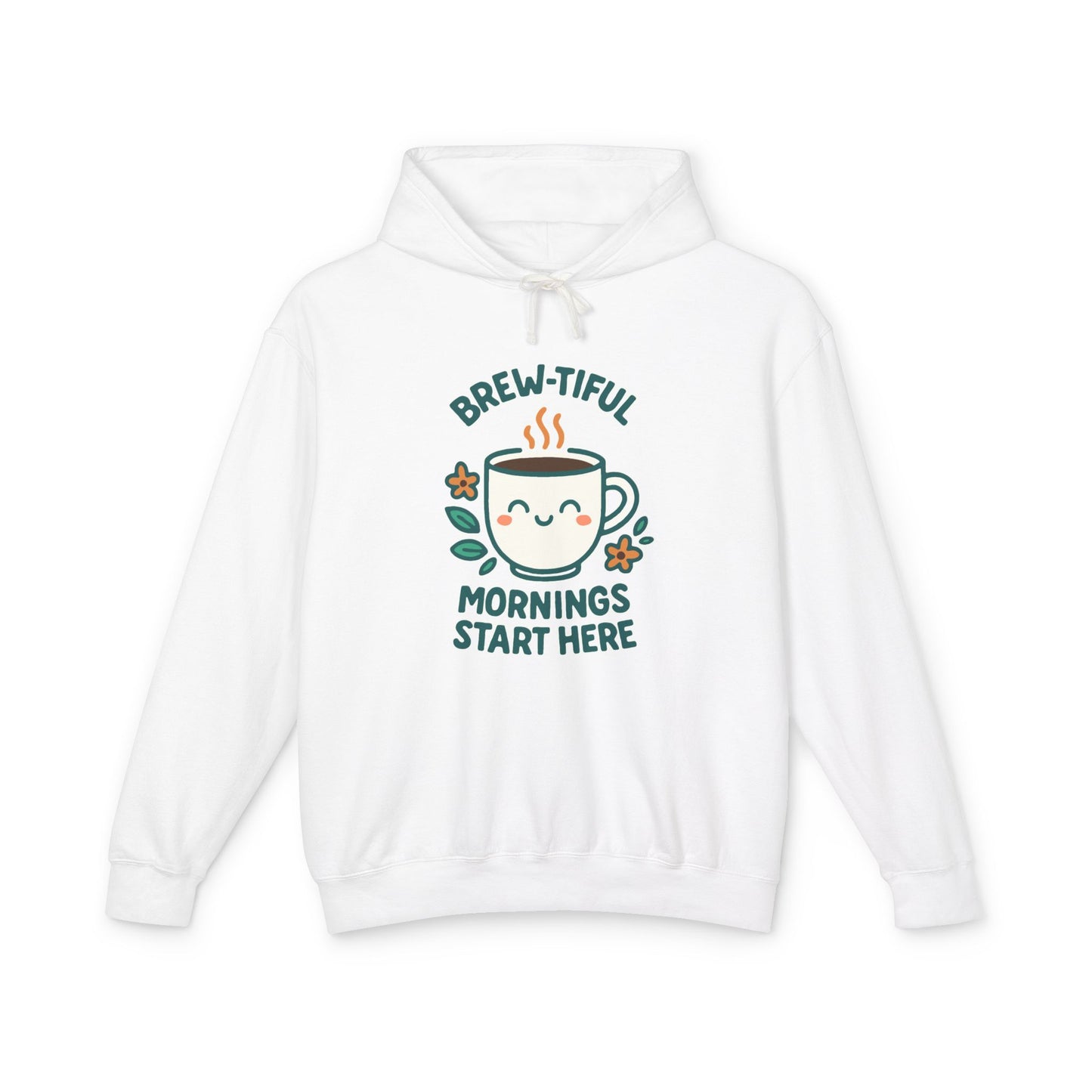 Brew-tiful Morinings Unisex Hooded Sweatshirt for Coffee Lovers, Lightweight Pullover Hoodie, Positive Apparel, Cozy Layering