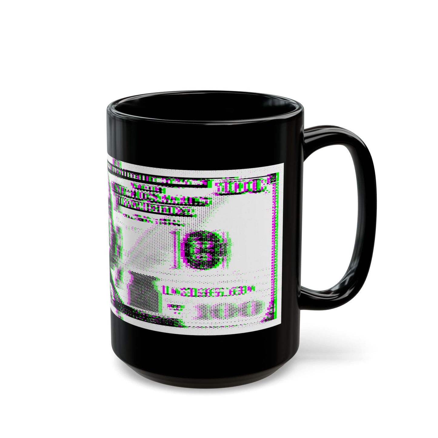 100 Dollars Bill - Green/Magenta Glitch - Black Mug