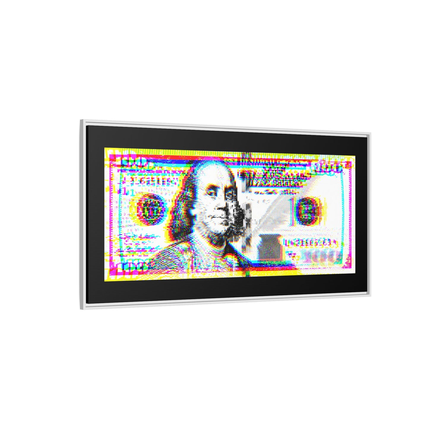100 Dollars Bill - Neon Color Explosion - Framed Canvas