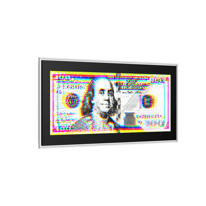 100 Dollars Bill - Neon Color Explosion - Framed Canvas