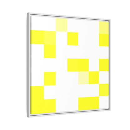 Yellow Pixel Grid - Framed Canvas