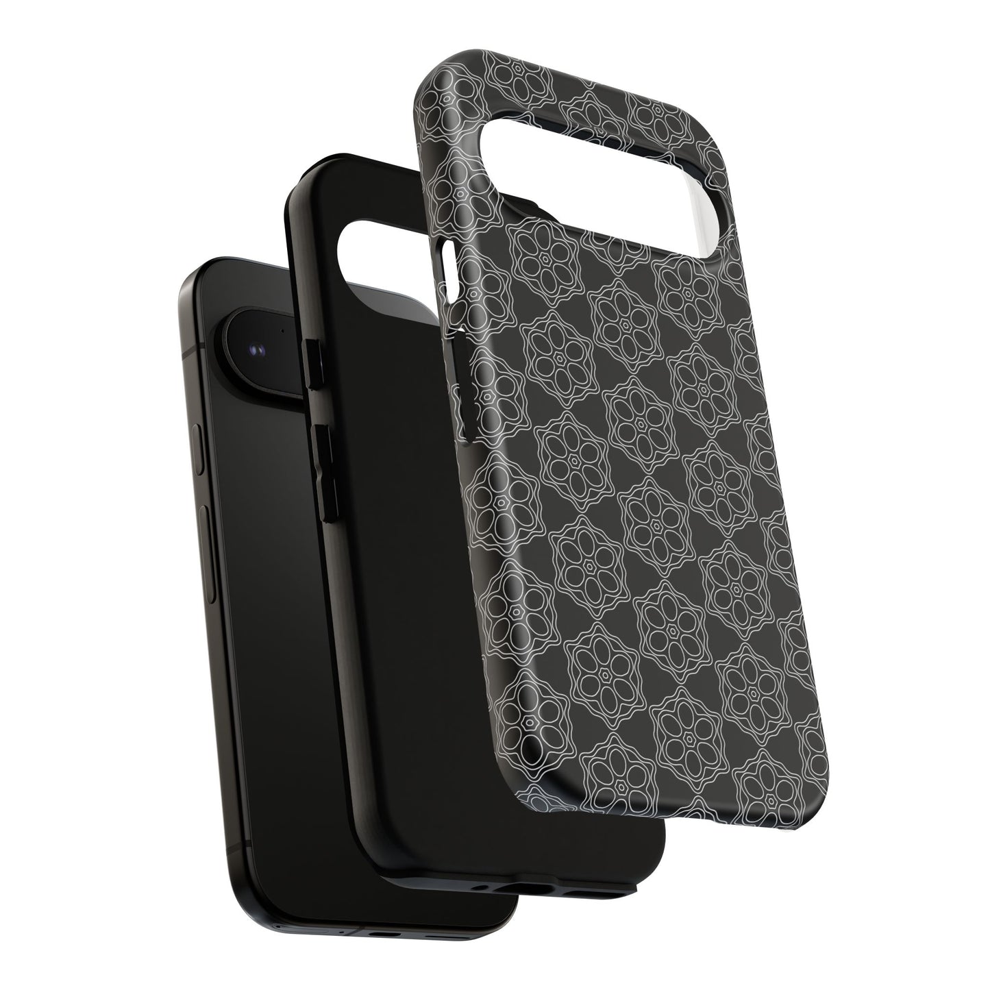 Geometric Pattern Phone Case, Dark Floral Case for Tough Protection, Stylish Smartphone Accessory, Gift for Tech Lovers, Trendy Mobile Cover