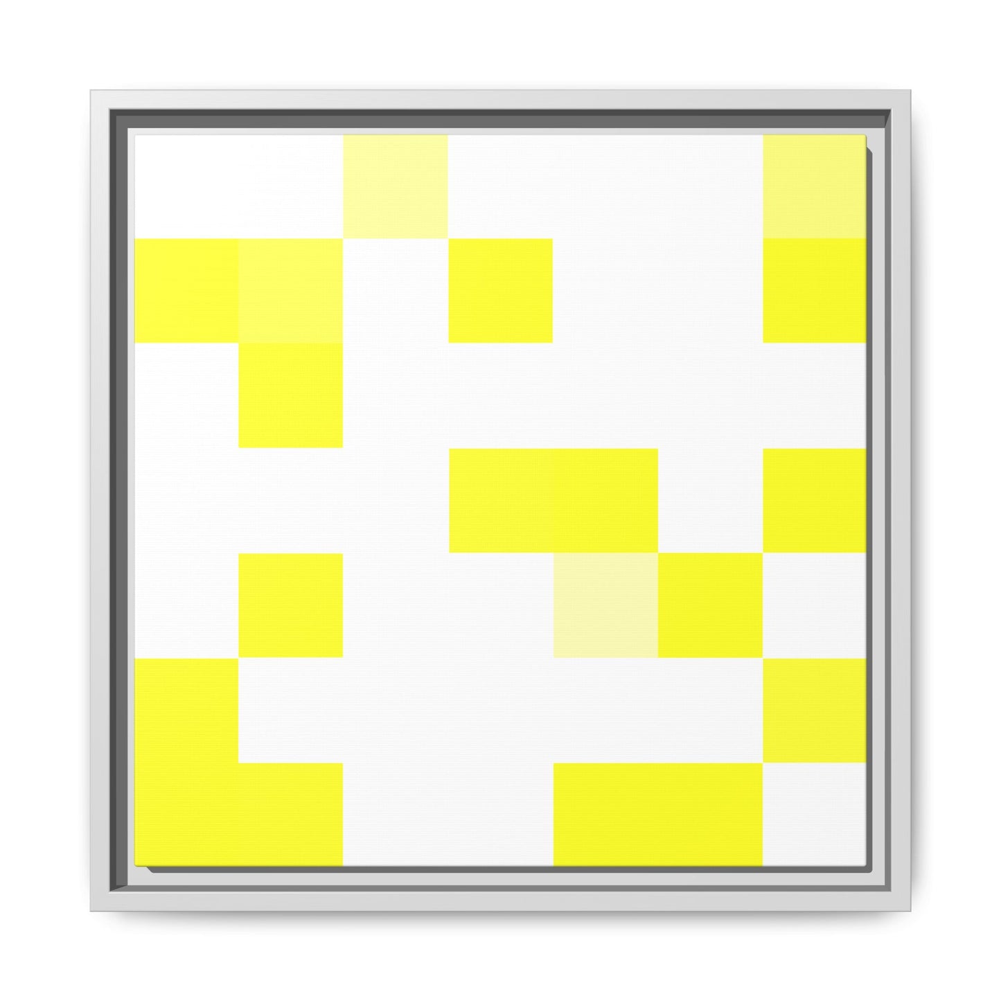 Yellow Pixel Grid - Framed Canvas