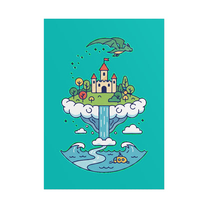 Floating Castle Dragon - Magical Fantasy Island - Poster