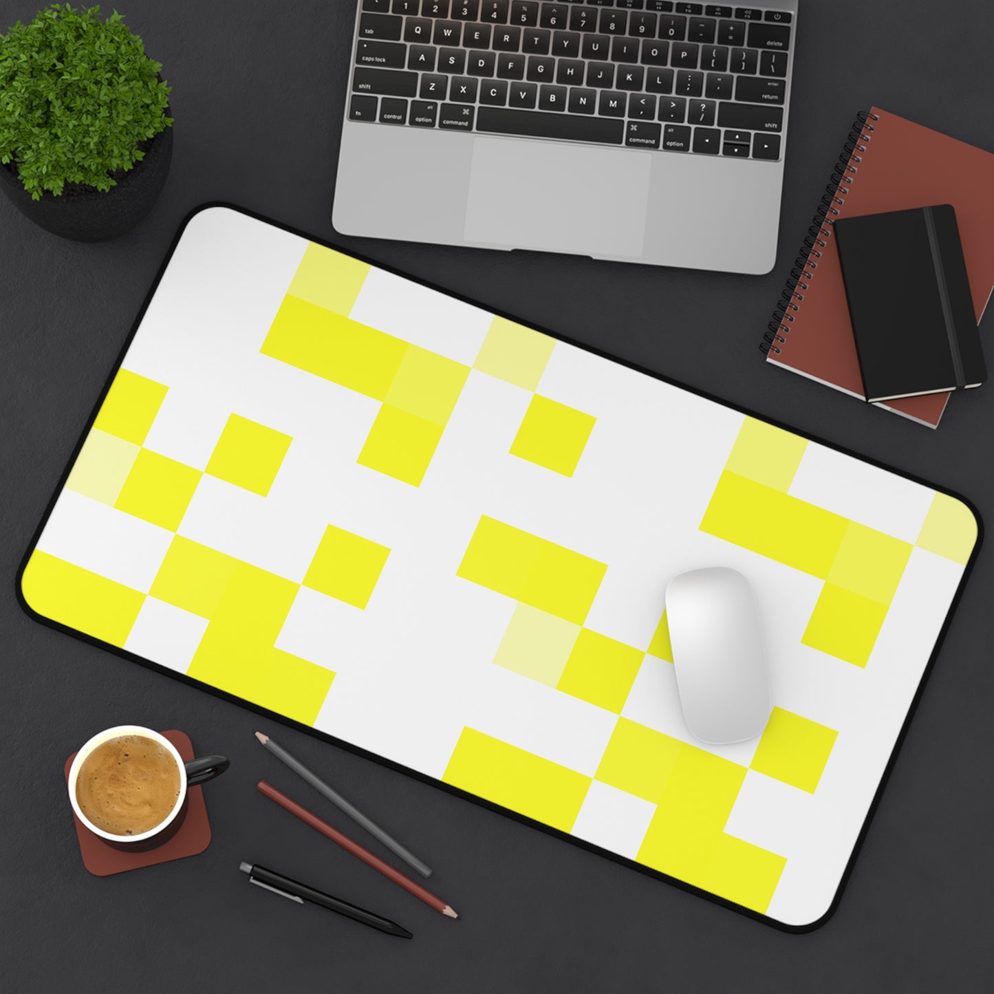 Yellow Pixel Grid - Desk Mat