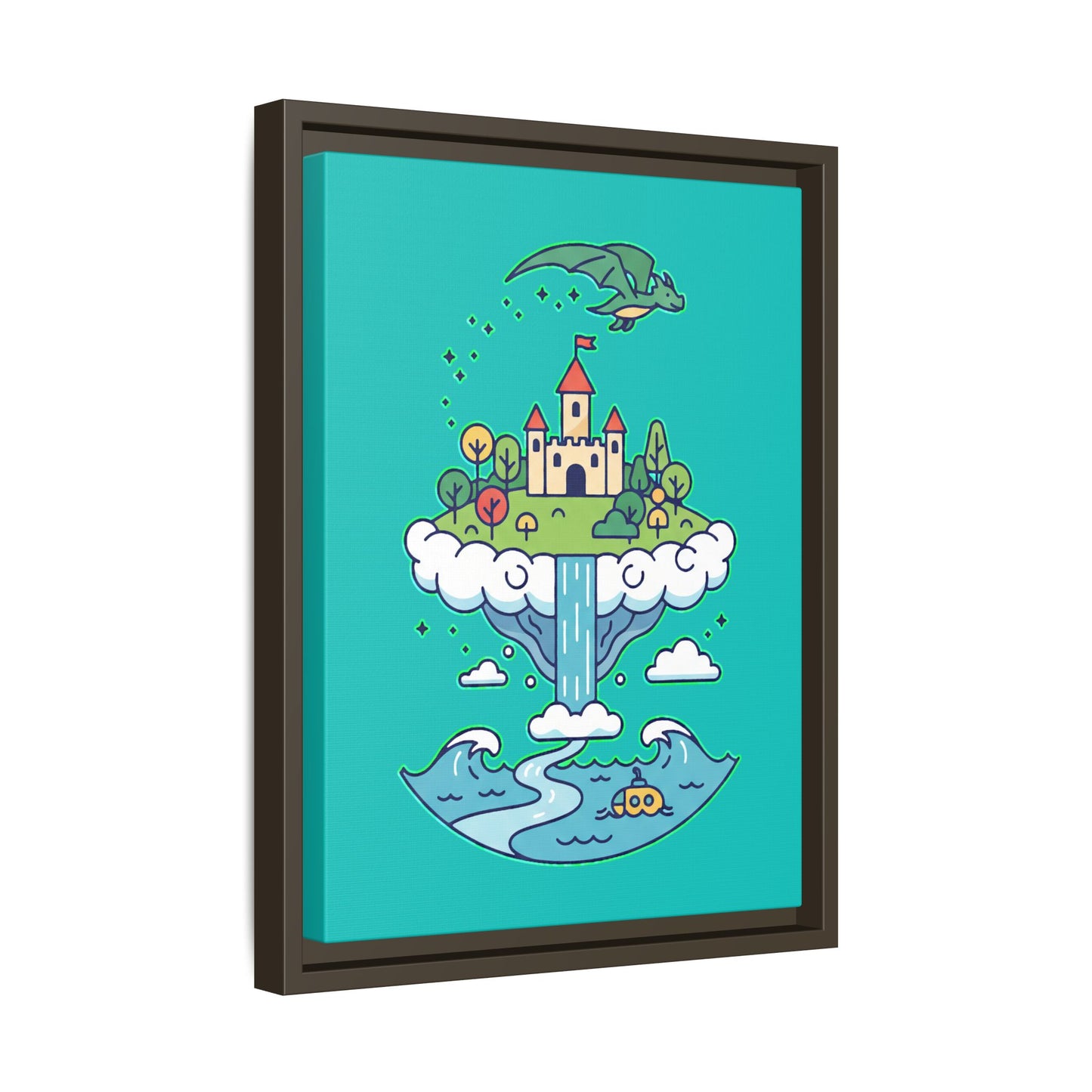 Floating Castle Dragon - Magical Fantasy Island - Framed Canvas