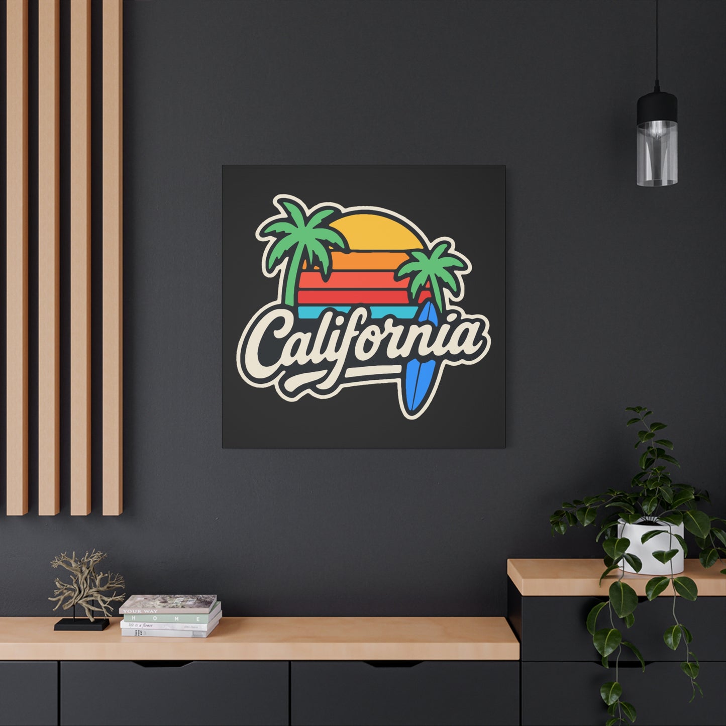 California Sunset Wall Art, Matte Canvas Print, Surf Decor, Tropical Home Decor, Beach Themed Art