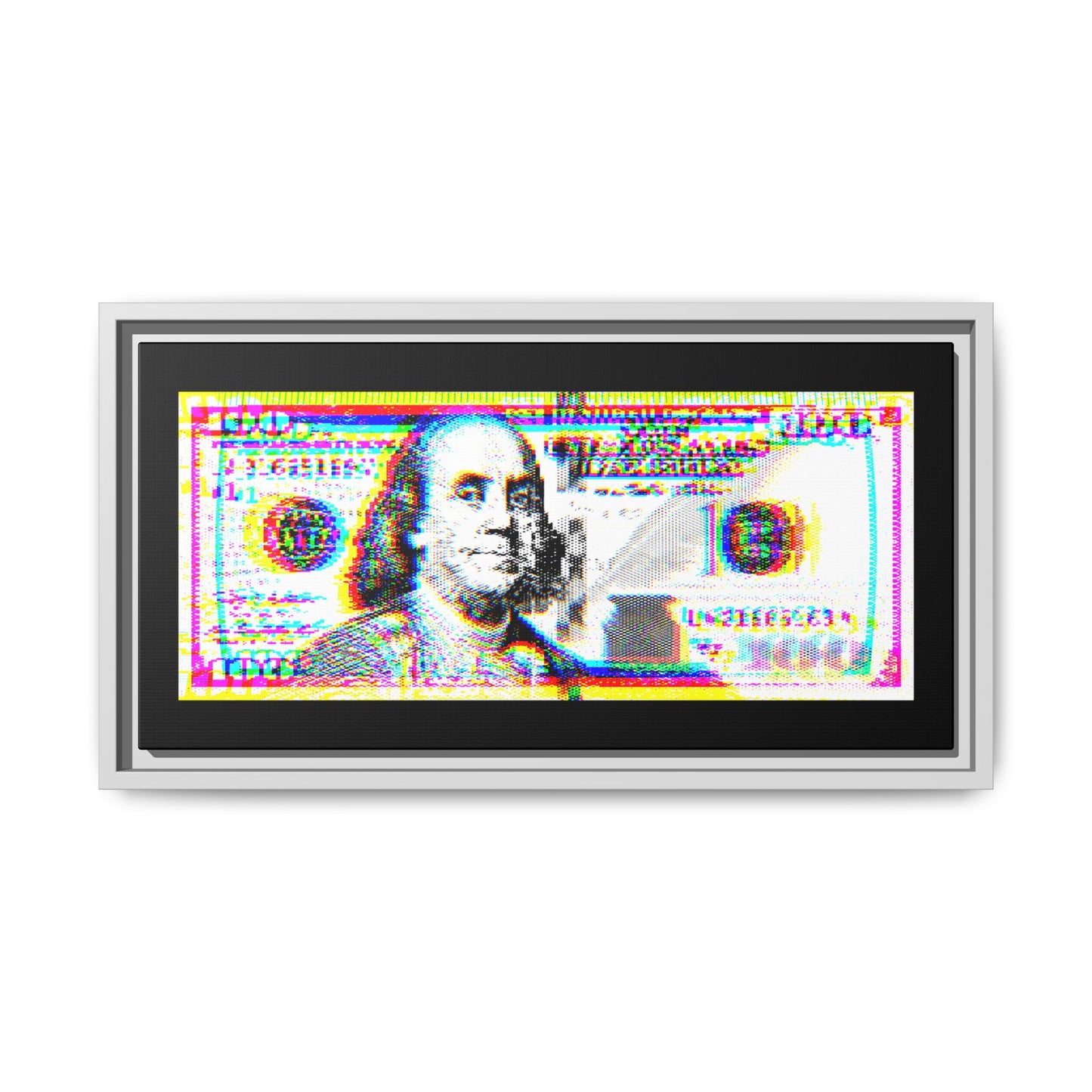 100 Dollars Bill - Neon Color Explosion - Framed Canvas