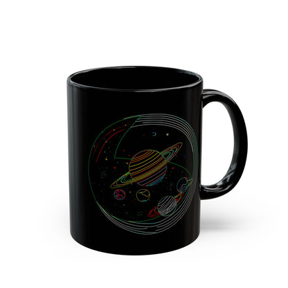 Cosmic Design Black Mug, Galactic Ceramic Coffee Cup for Space Lovers, Unique Gift for Astronomers, Birthday, Science Enthusiasts