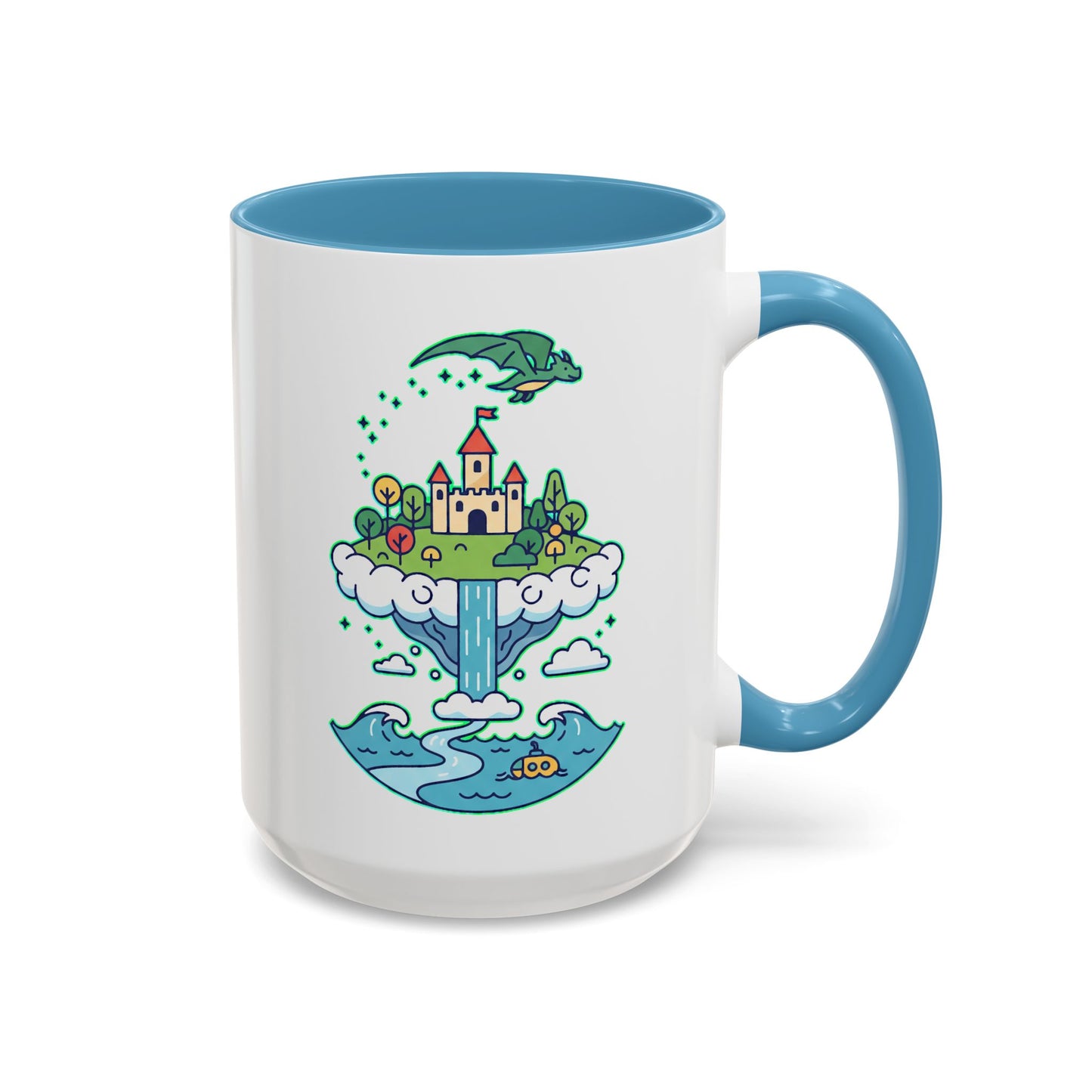 Floating Castle Dragon - Magical Fantasy Island - Color Accent Mug