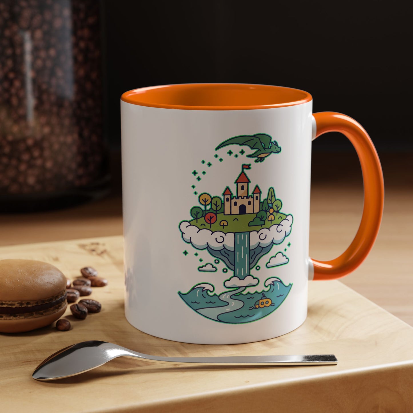 Floating Castle Dragon - Magical Fantasy Island - Color Accent Mug