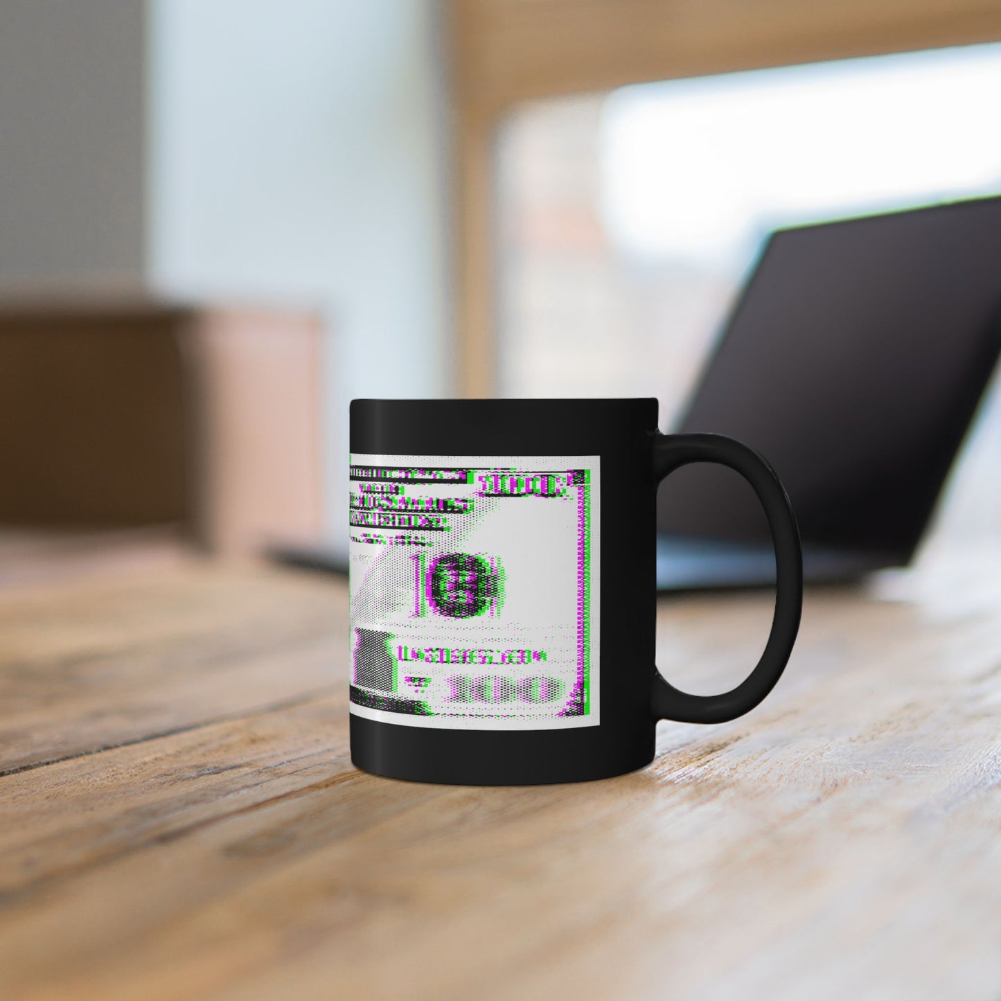 100 Dollars Bill - Green/Magenta Glitch - Black Mug
