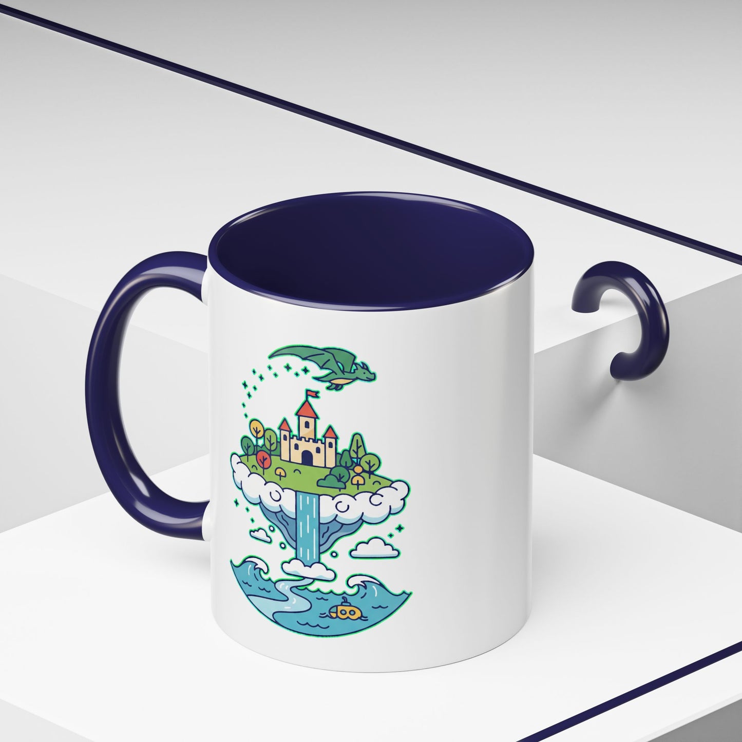 Floating Castle Dragon - Magical Fantasy Island - Color Accent Mug