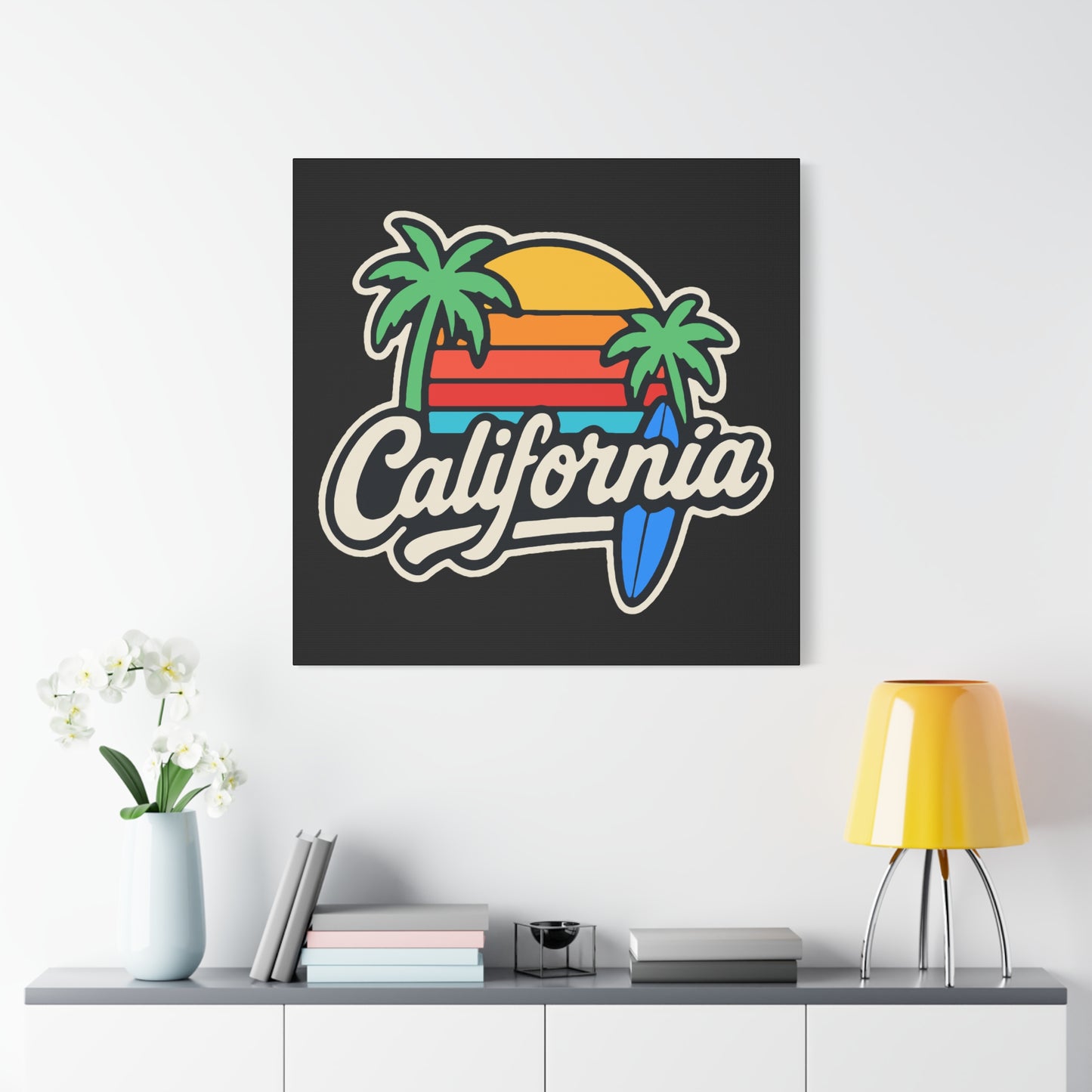 California Sunset Wall Art, Matte Canvas Print, Surf Decor, Tropical Home Decor, Beach Themed Art
