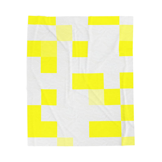 Yellow Pixel Grid - Plush Blanket