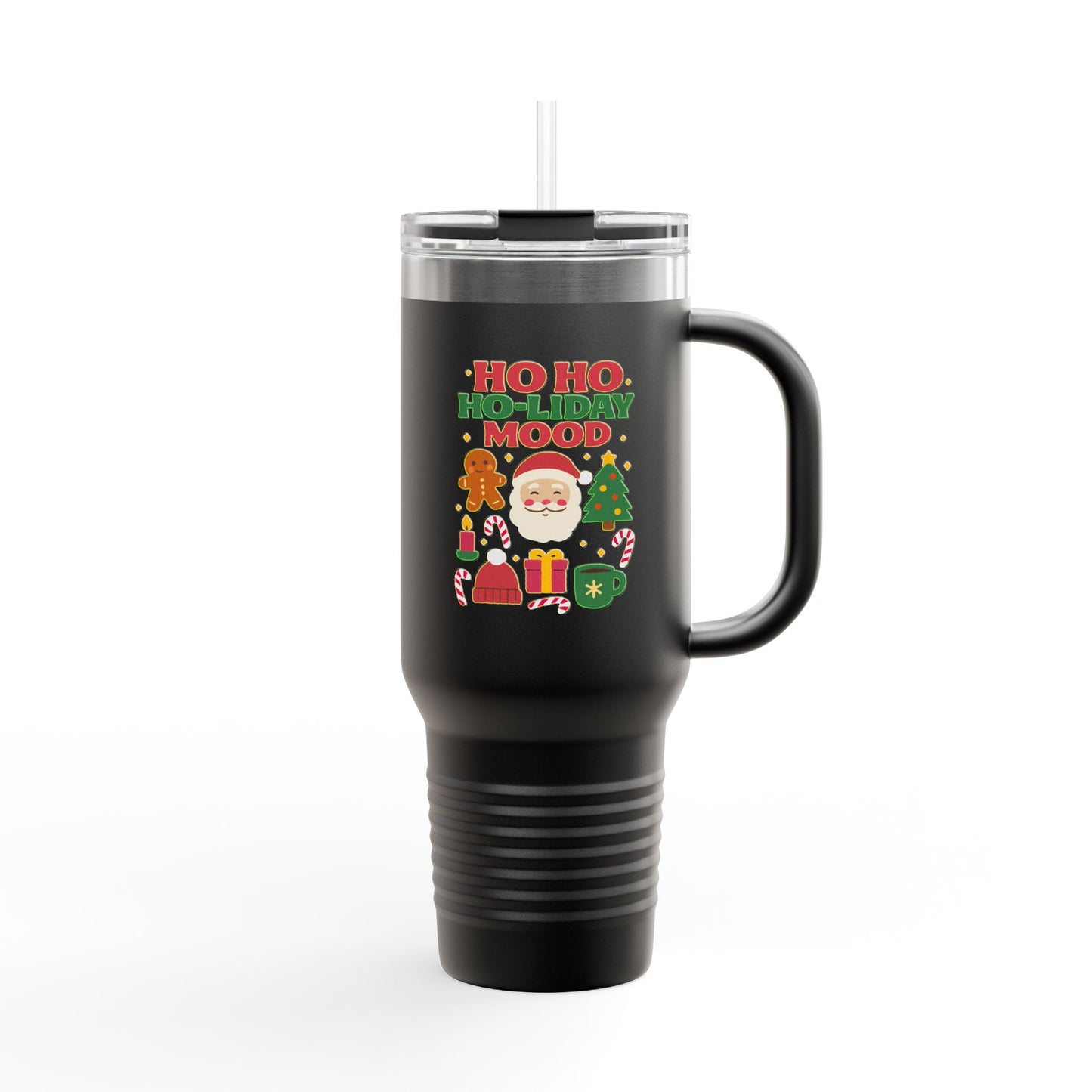 Festive Insulated Travel Mug, Ho Ho Ho-liday Mood, Christmas Coffee Cup, Travel Drinkware, Holiday Gift, Winter Mugs