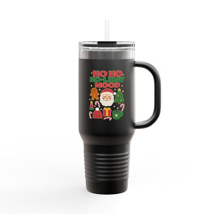 Festive Insulated Travel Mug, Ho Ho Ho-liday Mood, Christmas Coffee Cup, Travel Drinkware, Holiday Gift, Winter Mugs