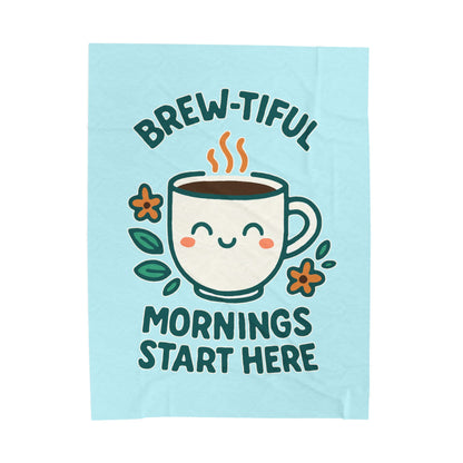 Brew-tiful Mornings Plush Blanket, Cozy Throw for Coffee Lovers, Soft Blanket for Relaxation, Perfect Gift for Birthdays