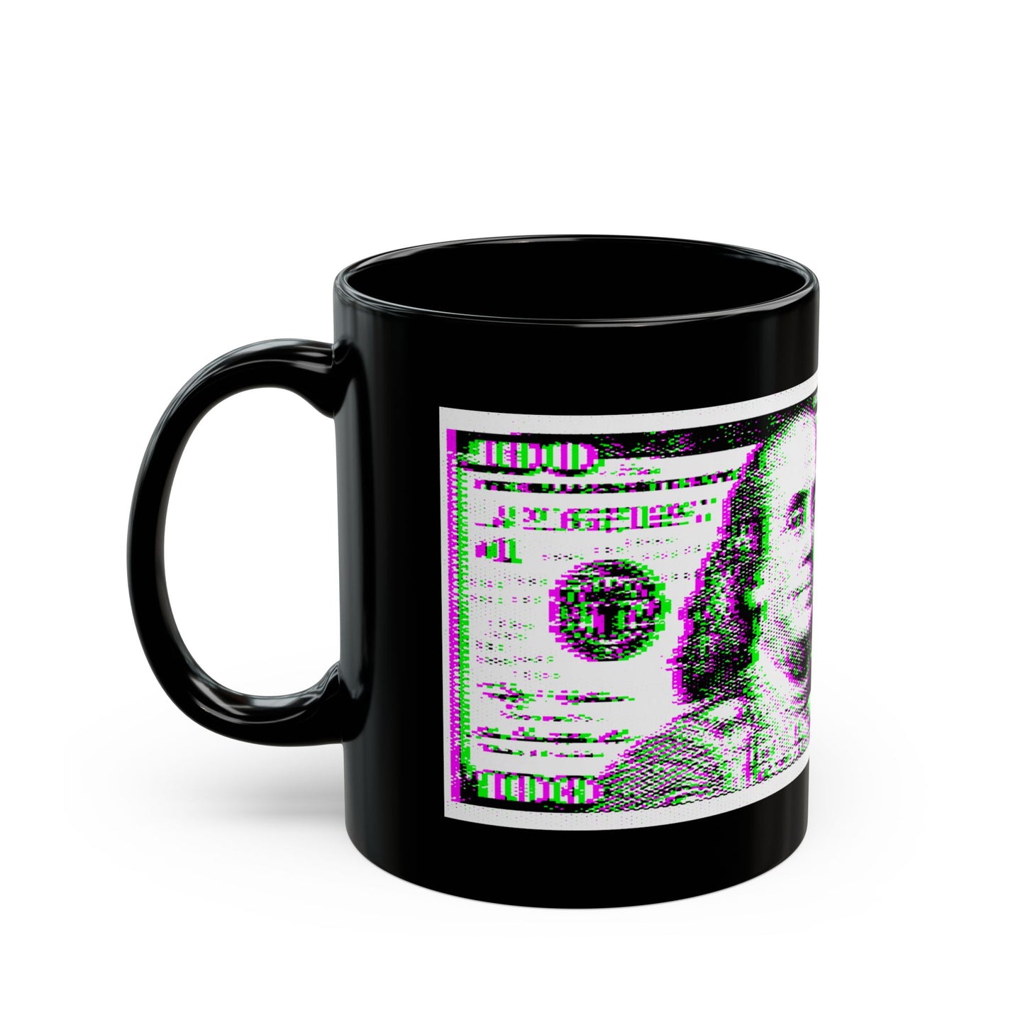 100 Dollars Bill - Green/Magenta Glitch - Black Mug