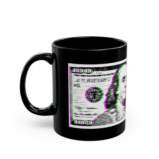 100 Dollars Bill - Green/Magenta Glitch - Black Mug