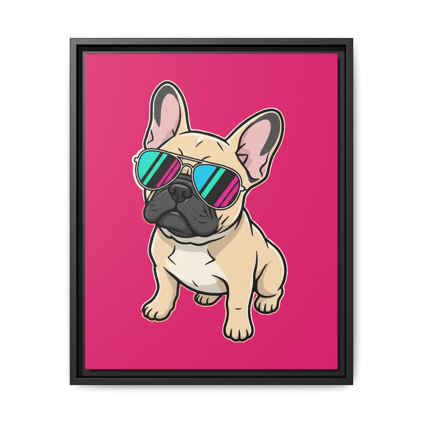 French Bulldog with Sunglasses - Framed Canvas