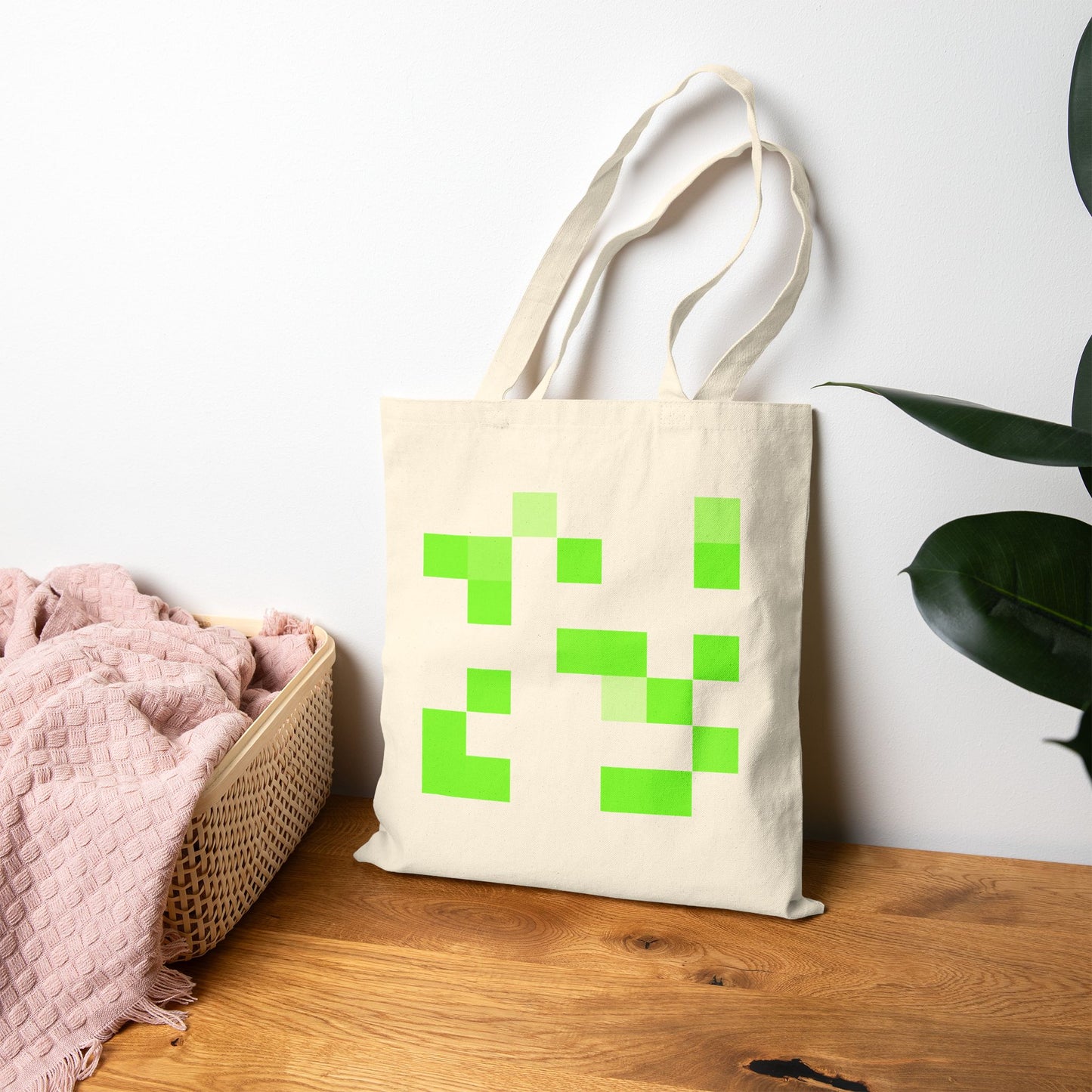 Lime Green Pixel Grid - Tote Bag