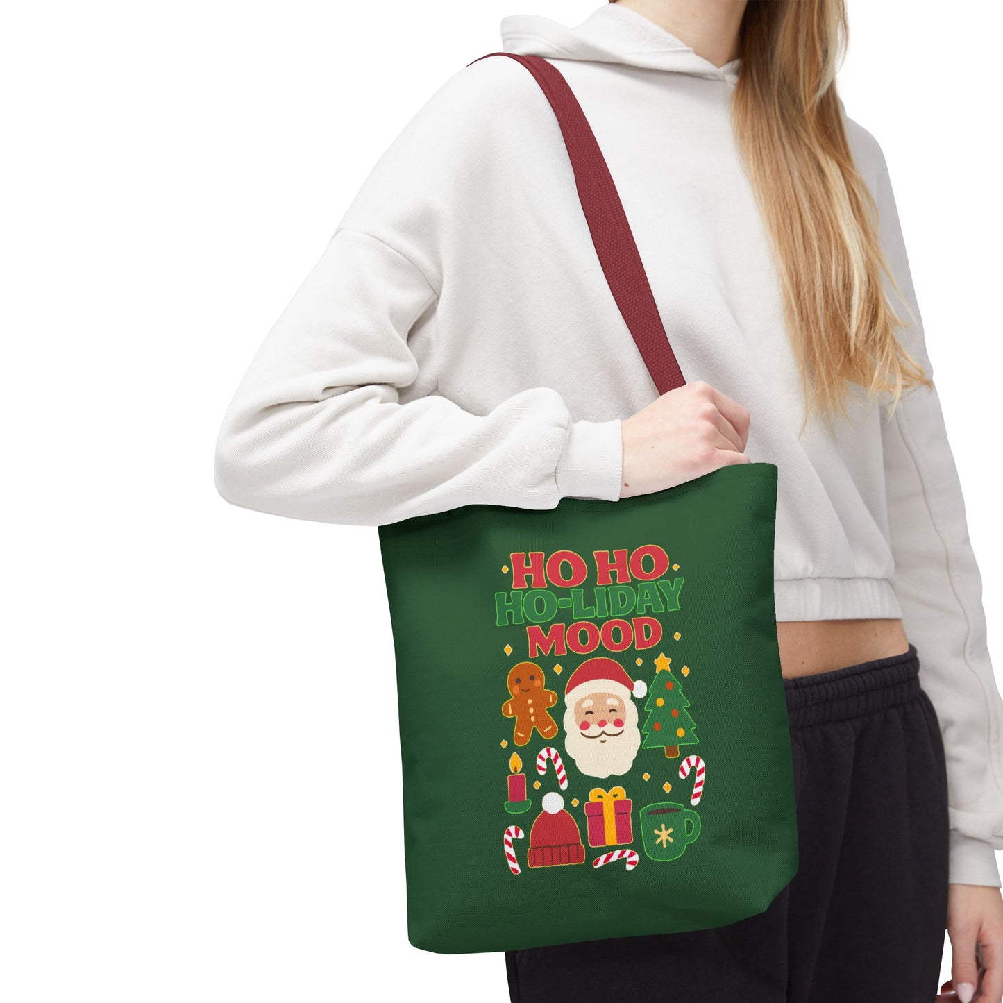 Festive Holiday Tote Bag, Christmas Bag, Santa Gift Bag, Ho Ho Ho Mood, Seasonal Shopping Tote, Cute Winter Accessory