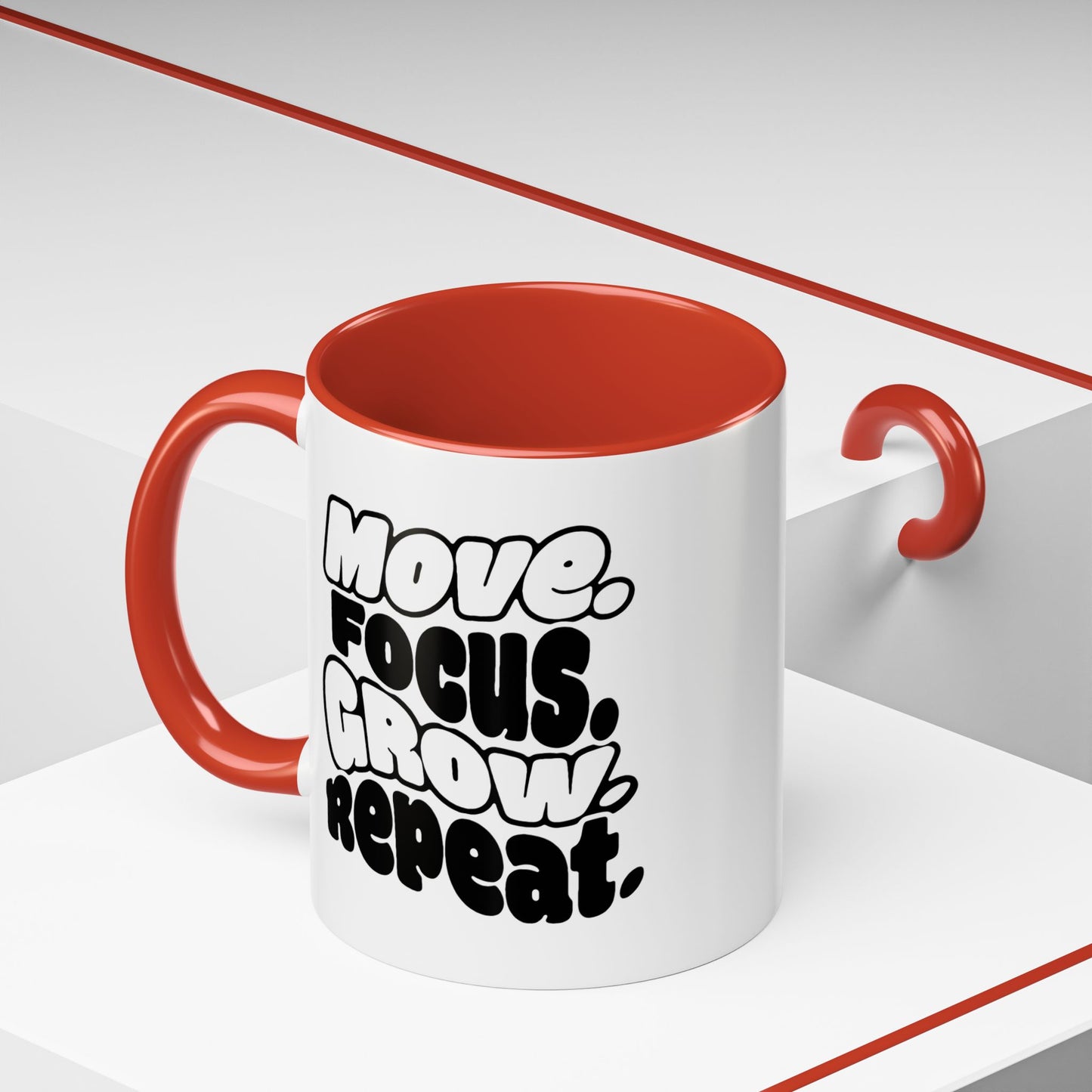 Move. Focus. Grow. Repeat. - Color Accent Mug