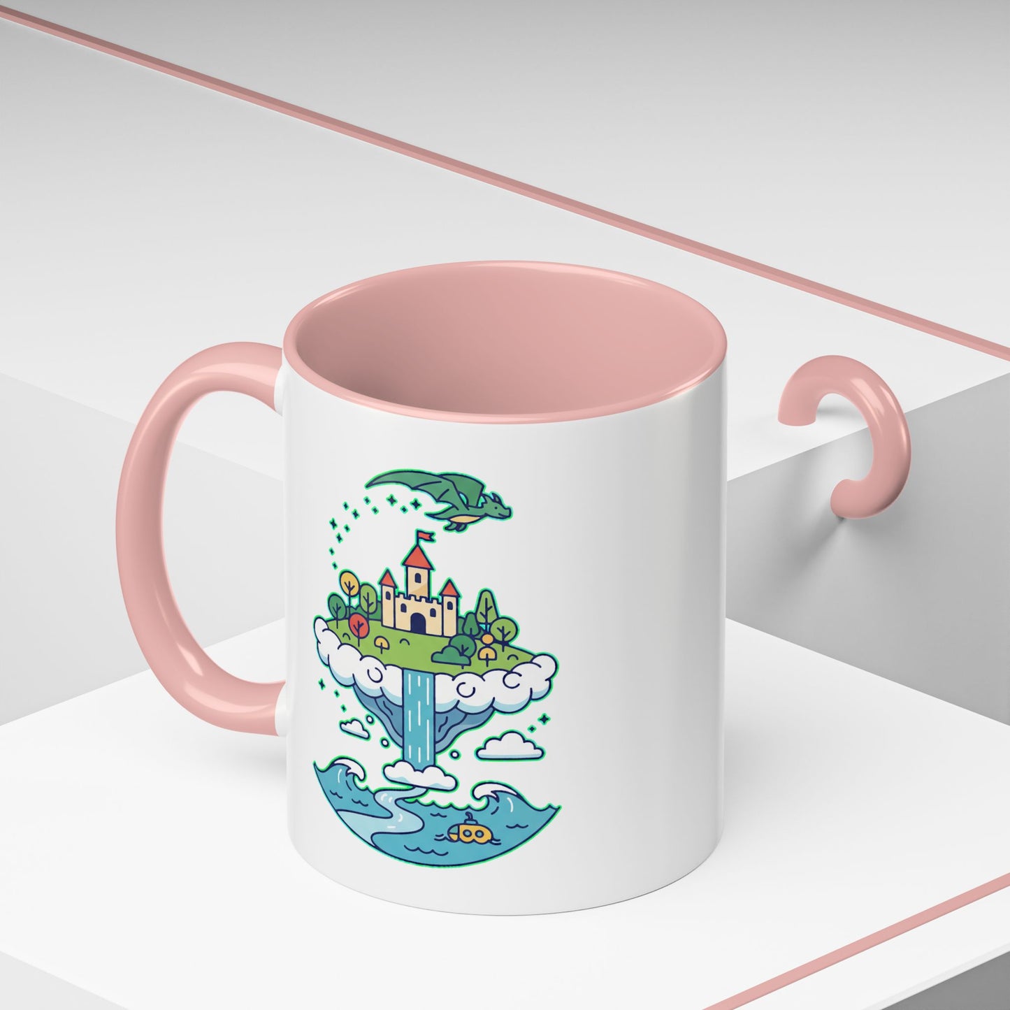 Floating Castle Dragon - Magical Fantasy Island - Color Accent Mug