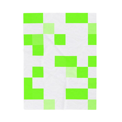 Lime Green Pixel Grid - Plush Blanket