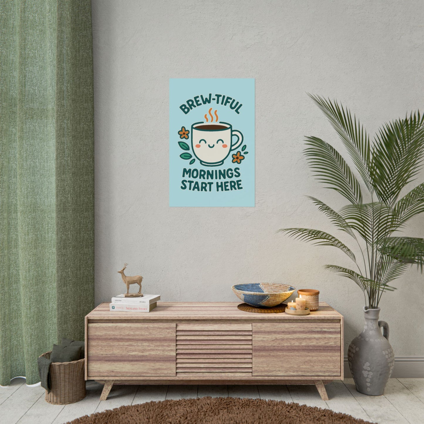 Charming Coffee Wall Art Print, Cute Brew-tiful Mornings Poster, Kitchen Decor, Gift for Coffee Lovers, Hygge Home Style