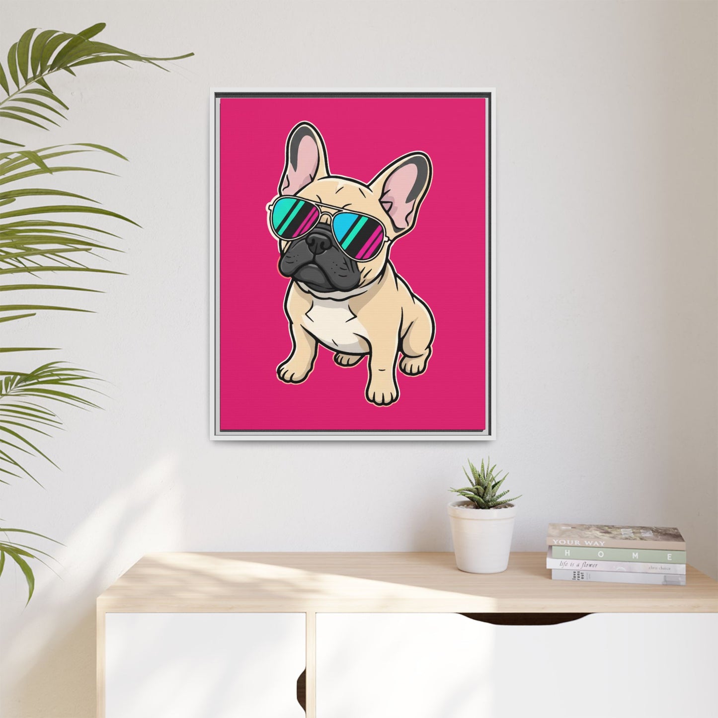 French Bulldog with Sunglasses - Framed Canvas