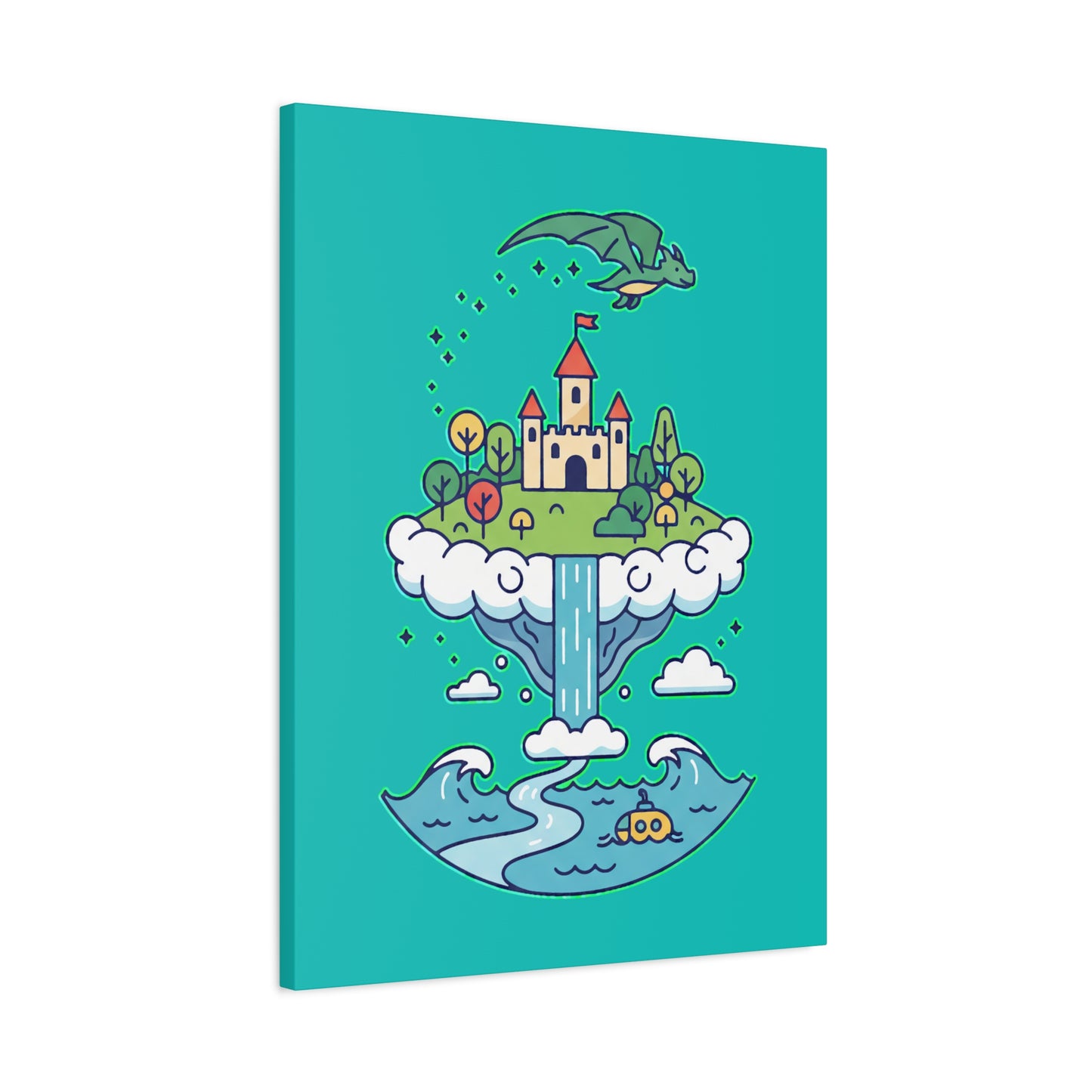 Floating Castle Dragon - Magical Fantasy Island - Canvas