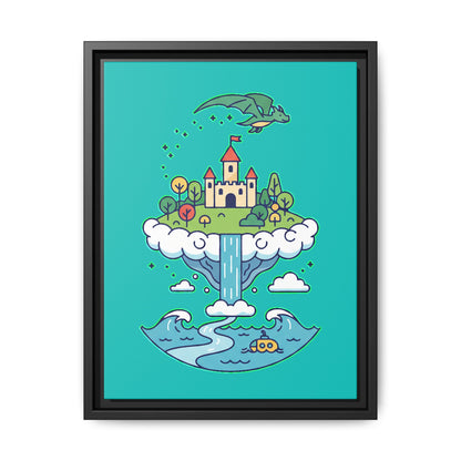 Floating Castle Dragon - Magical Fantasy Island - Framed Canvas