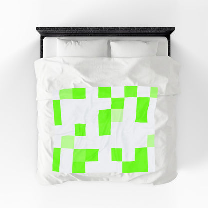 Lime Green Pixel Grid - Plush Blanket