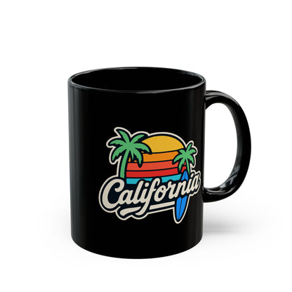 California Vibe Black Mug, Surfing Coffee Cup, Beach Lover Gift, Tropical Home Decor, Summer Drinkware, Gift for Surfers