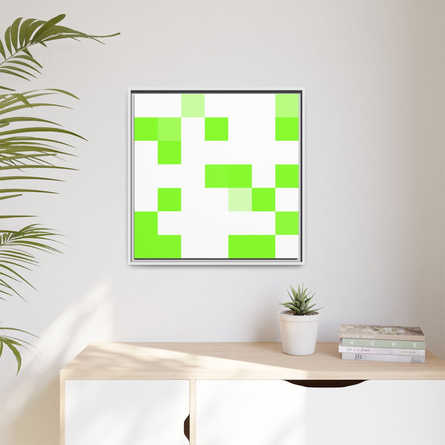 Lime Green Pixel Grid - Framed Canvas