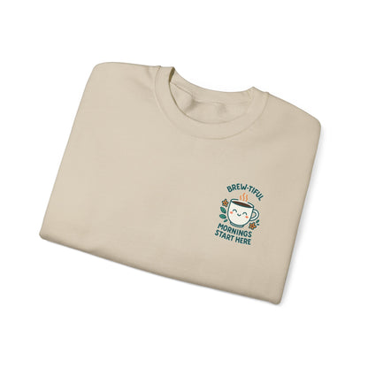 Brew-tiful & Comfy Motivational Sweatshirt, Casual Crewneck, Gift for Friends, Cozy Outfit, Everyday Wear, Inspirational Humor