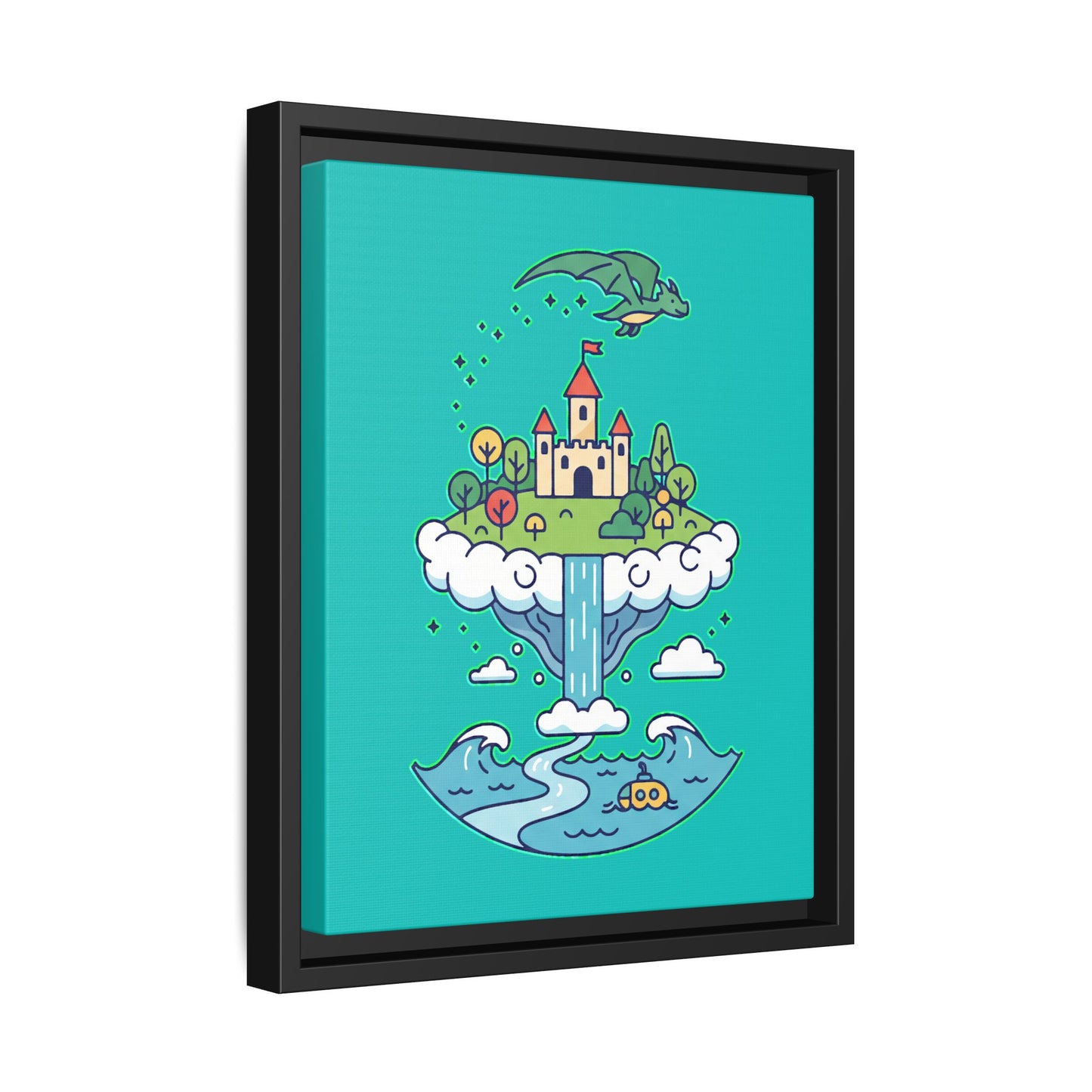 Floating Castle Dragon - Magical Fantasy Island - Framed Canvas